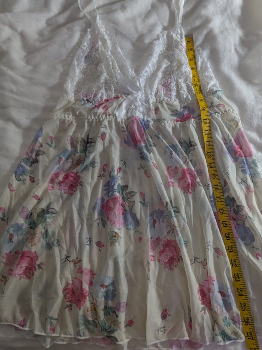 Beige Floral Sheer Babydoll Nightgown with Lace Detail NEW - Picture 4 of 4